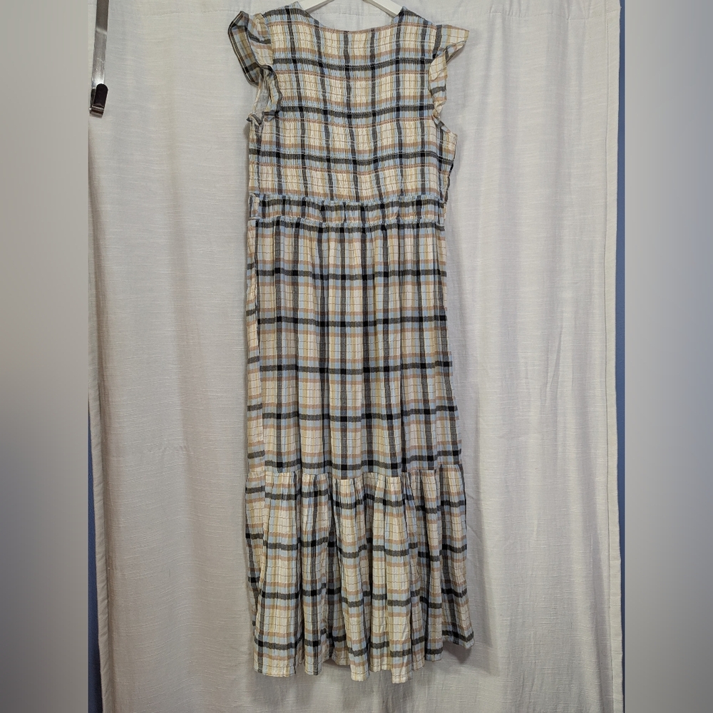 Anthropologie Plaid Gathered Button Front Long Lined A-line Dress L - Picture 3 of 7